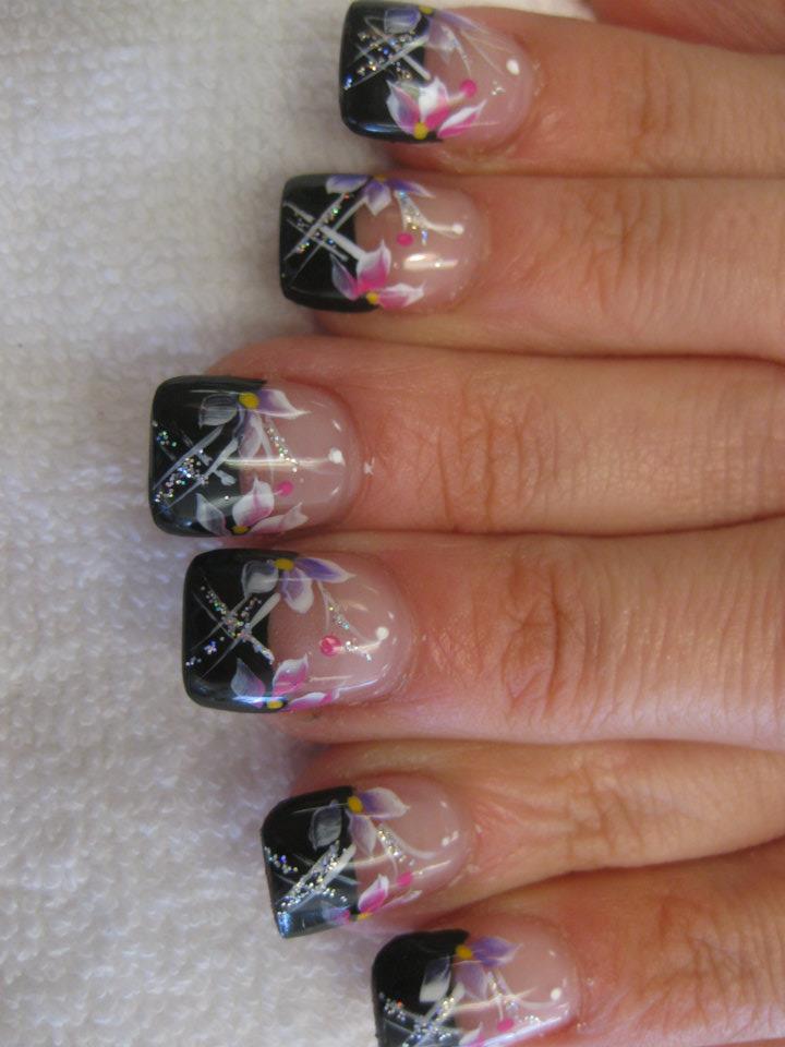Crossed Star Lilies, nail art designs by Top Nails, Clarksville TN. Top Nails