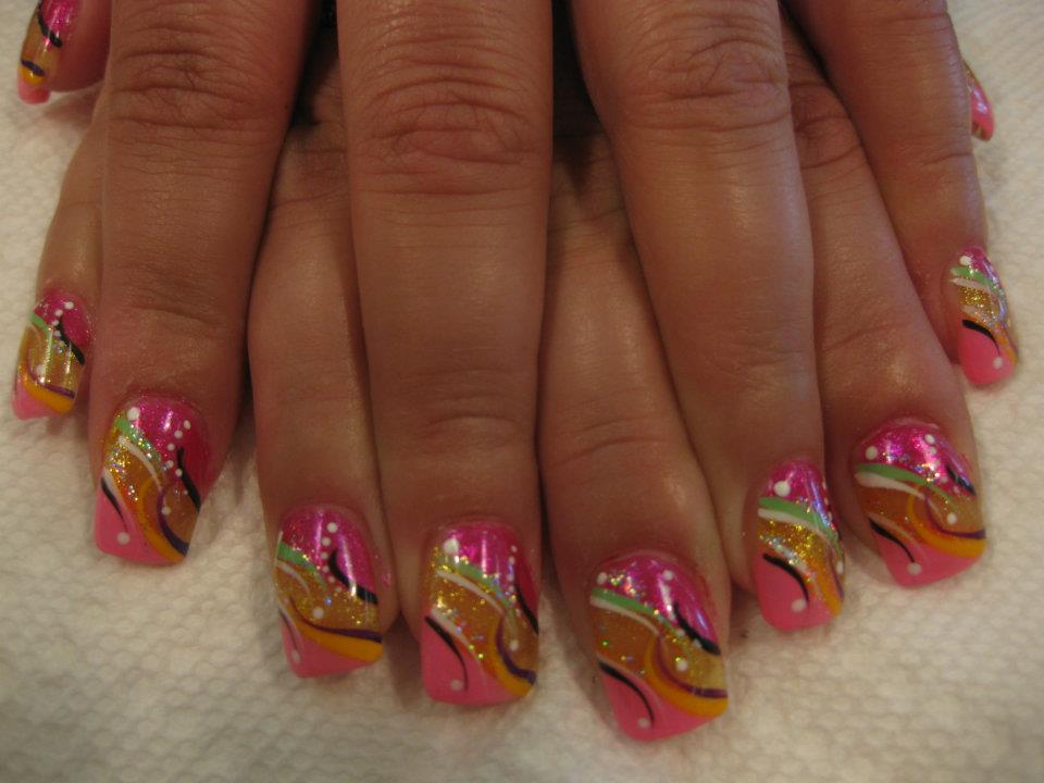 nail design pink with gold foil