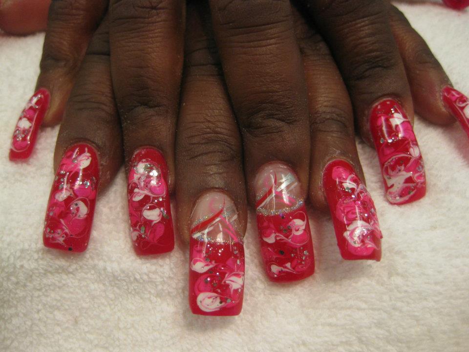 Valentine Lilies, nail art design by Top Nails, Clarksville TN. Top Nails