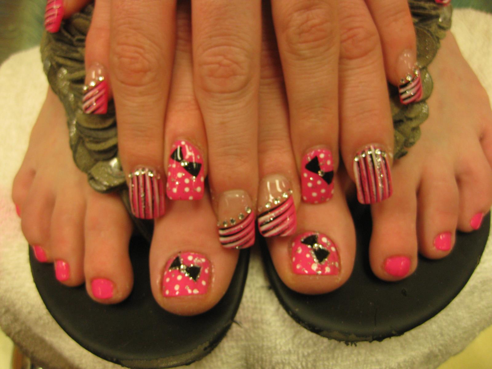 Pink Polka Dot Tuxedo Nail Art Design By Top Nails Clarksville Tn