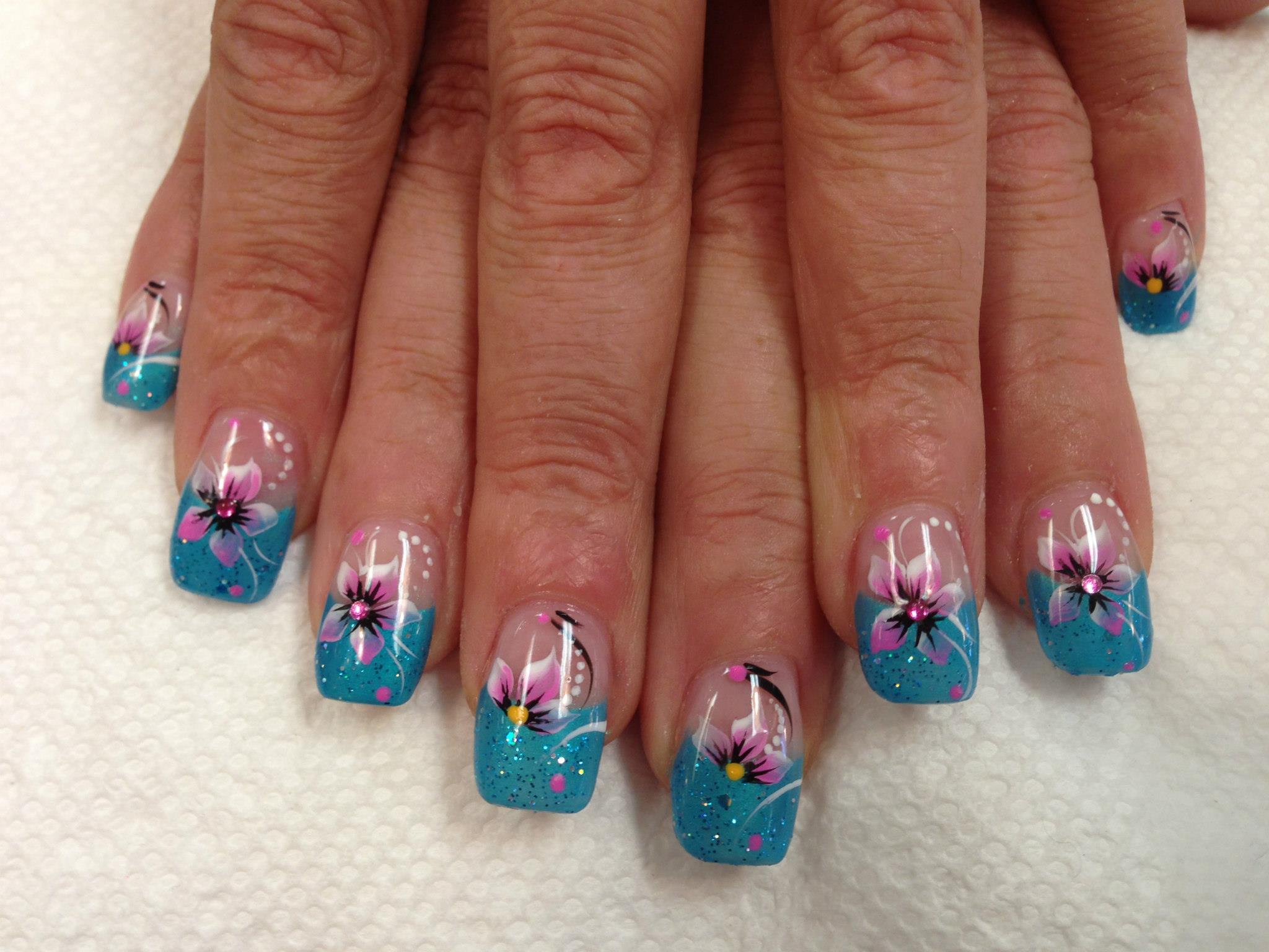Lily of the Ocean, nail art design by Top Nails, Clarksville TN. Top