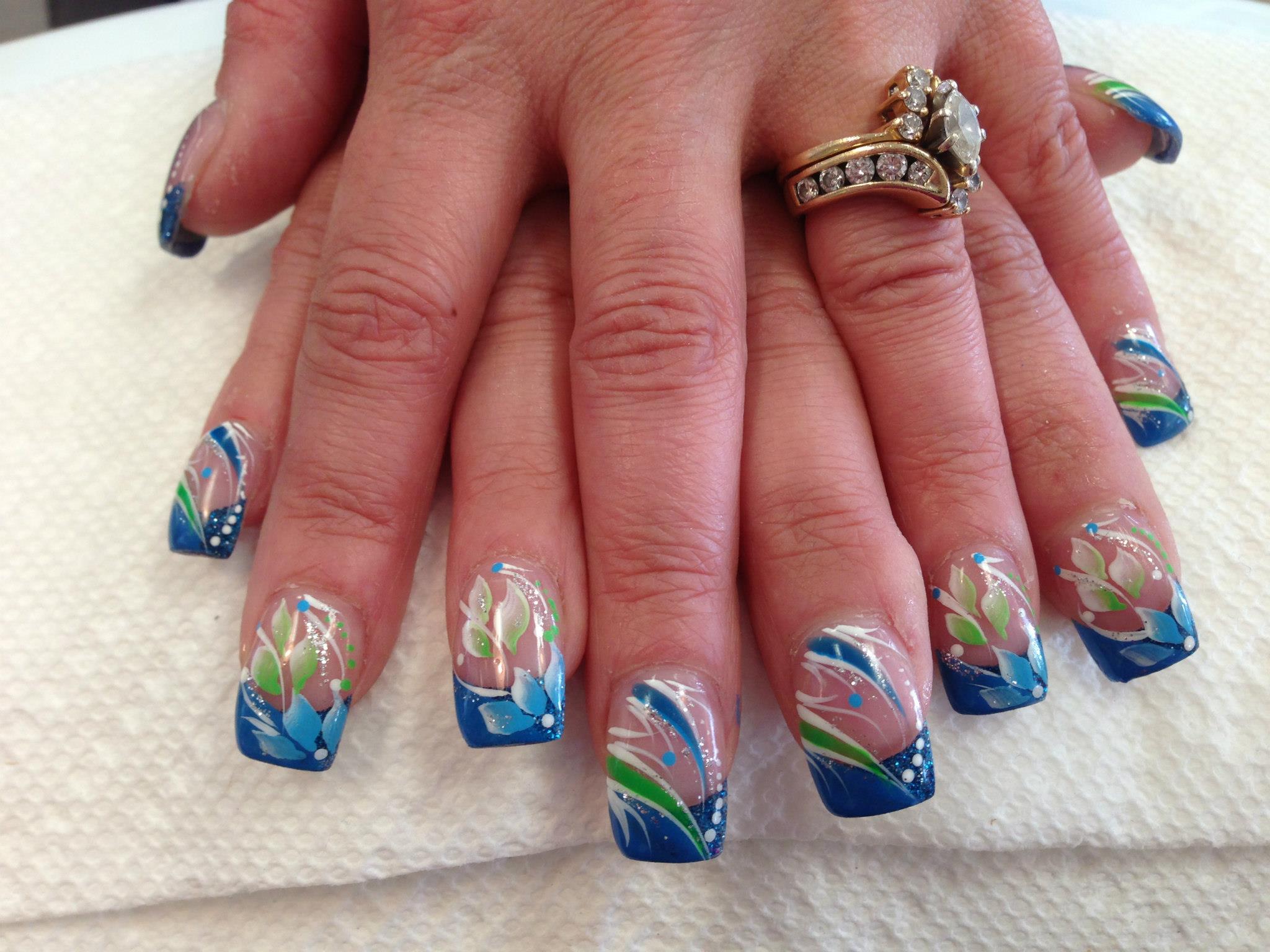 Blue Tip Nail Art with Rhinestones - wide 6