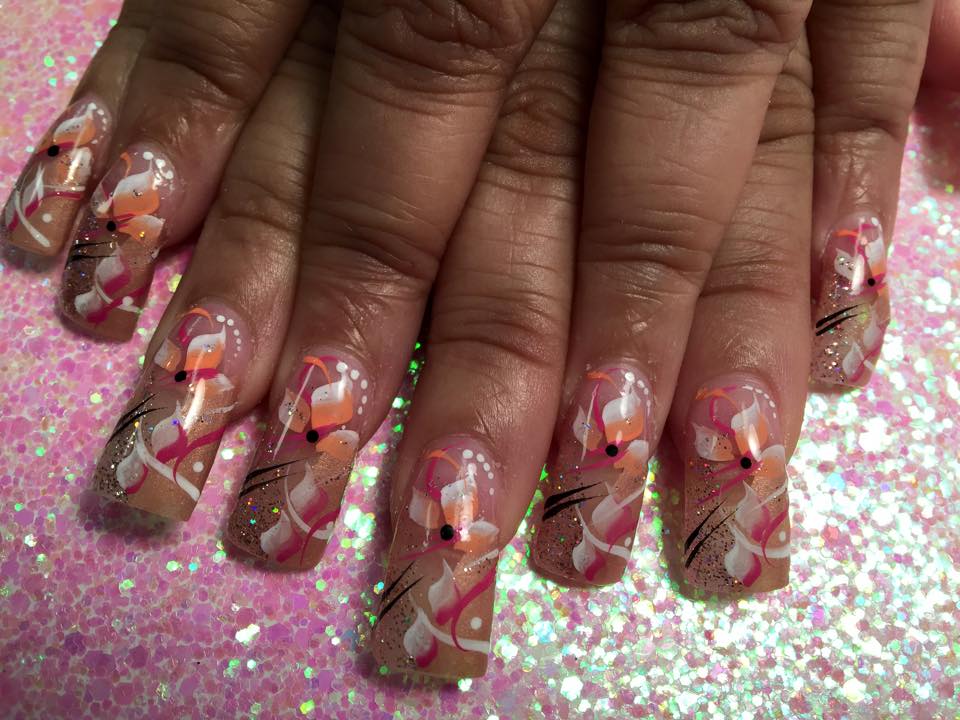 Gold Dust Lilies, nail art design by Top Nails, Clarksville TN. Top Nails
