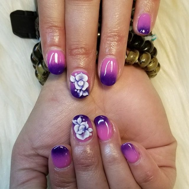 Dipping powder ombre with 3D flowers design Top Nails